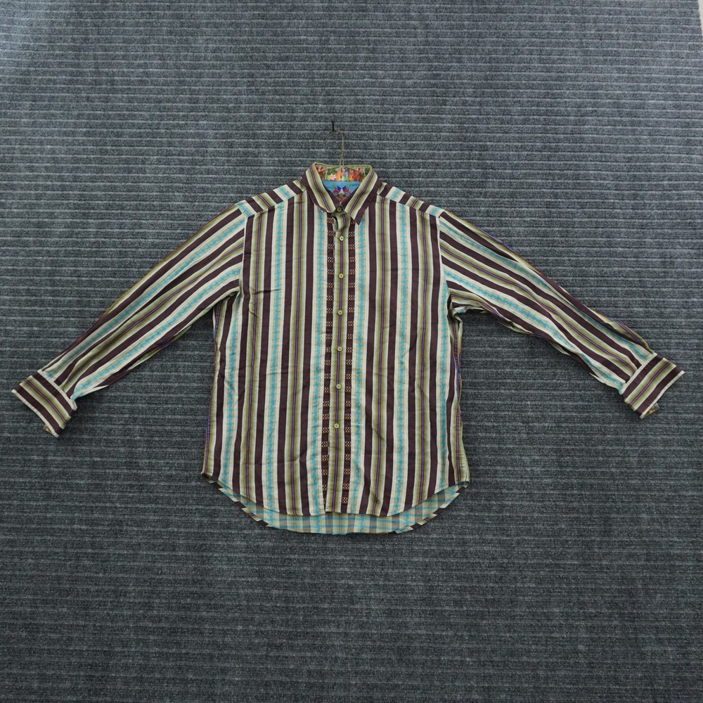Robert Graham Button‎ Down Mens XL Multi Color Striped Long Sleeve Embroidered